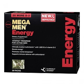 GNC Mega Men (Vitapak) uma caixa com 30 pacotes para impulsiona os níveis de energia.